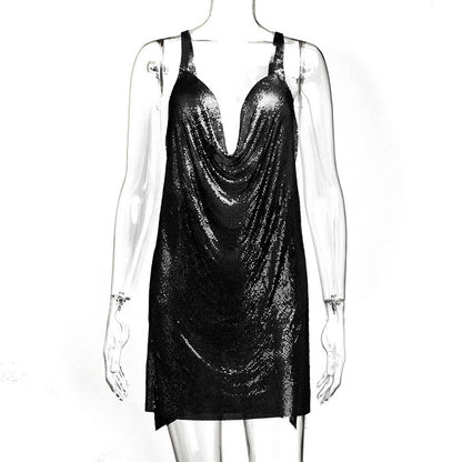 Women Clothing Cami Dress Sexy Sexy Metal Sequined Halter Cami Dress Women