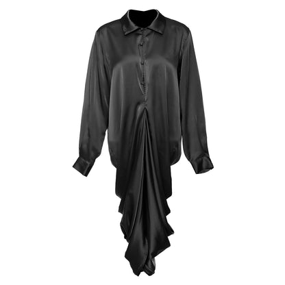 Niche Personality Exaggerated Pleating Shirt Dress Tiered Dress