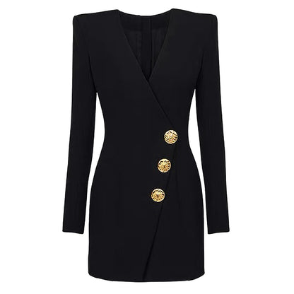 Goods Autumn Winter V neck Slim Fit Slimming Three Buttons Long Sleeve Suit Dress Coat Women