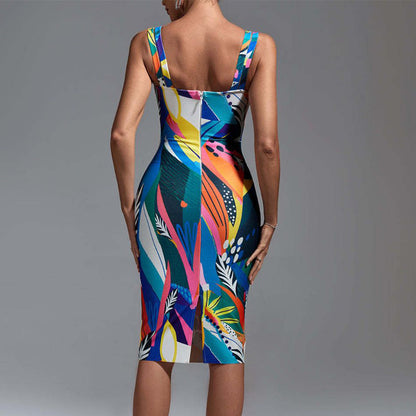 Suspender Bandage Dress Sexy Duplex Printing Tight Sleeveless Party Dress