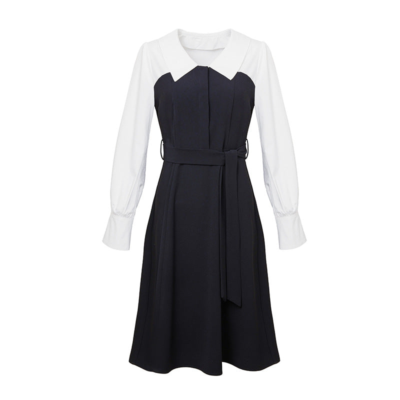 Spring Autumn Elegant Dress False Two-Piece Patchwork Professional Mid Length Dress