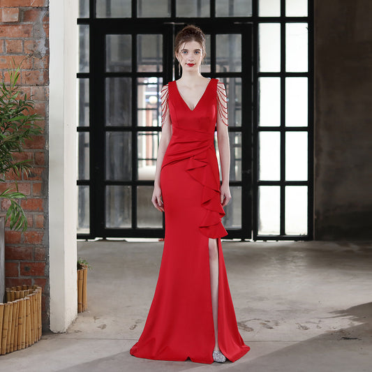 Toast Dress Bride Long Sling Appreciation Dinner Slim-Fit Fishtail Wedding Car Model Exhibition Dress