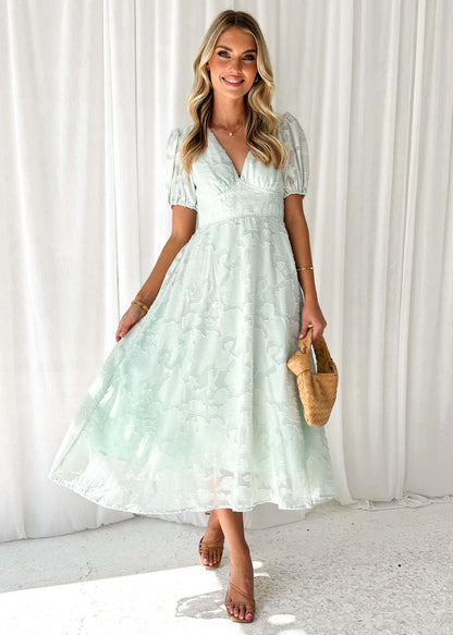 Women Clothing Summer Office V neck Short Sleeve Lace Solid Color Midi Dress Women