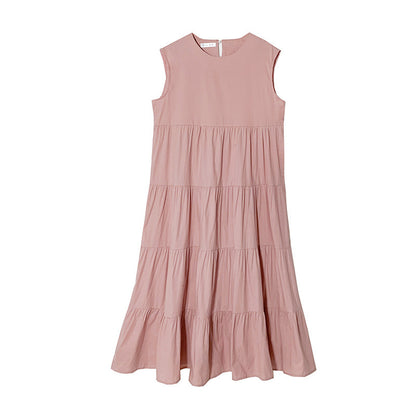 Women Clothing Dress Summer Sweet Fresh Women High Sense Small Solid Color Loose Tiered Dress