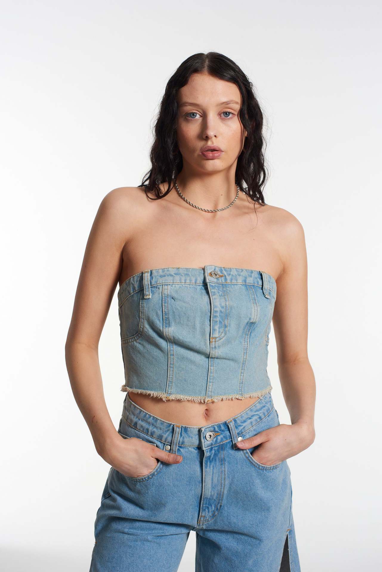 Haut tube en jean slim femme