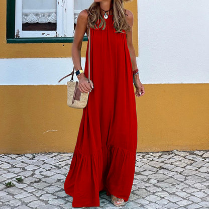 Vestido largo de playa sin mangas con cuello halter para mujer primavera verano