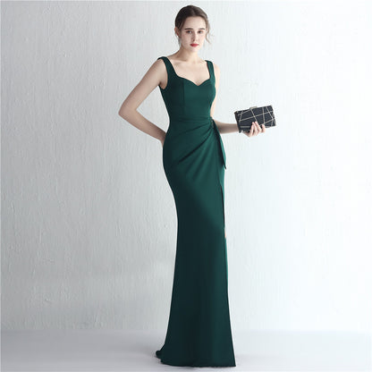 Satin Beaded Long Slit Debutante Gala Dinner Slim Fit Fishtail Dress Wedding Car Model Exhibition Dress