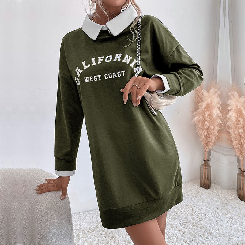 Autumn Women Clothing Long Sleeve Collared Patchwork Sweater Dress