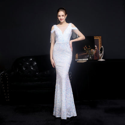 Colorful Sequin Toast Dress Bride Long Appreciation Dinner Slim Fit Fishtail WeddingDress