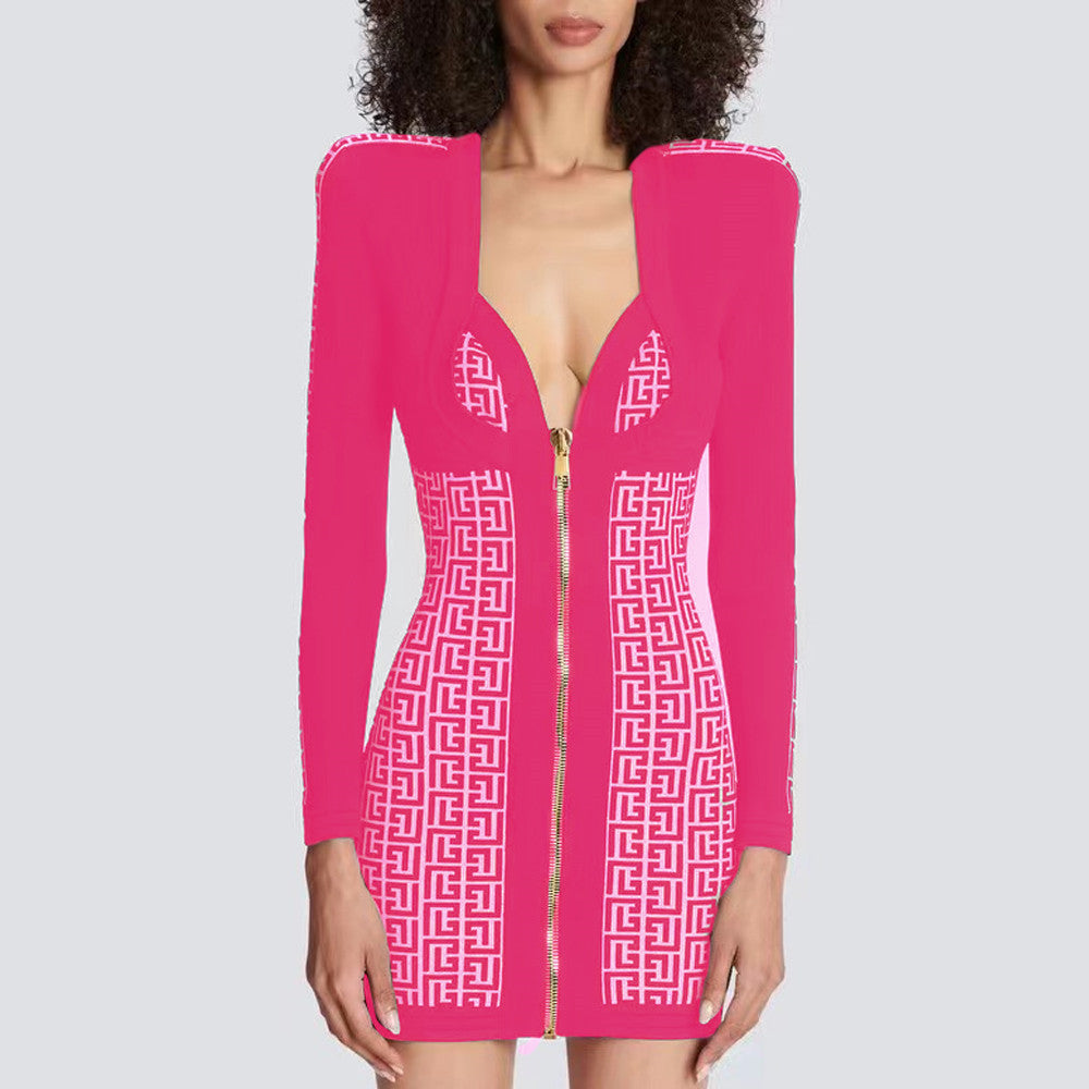 Vestido de fiesta elegante de estilo socialité con vendaje clásico de Jacquard para mujer sexy