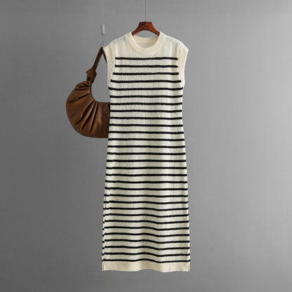 Summer Slim Fit Inter Color Women Knitwear Striped Dress