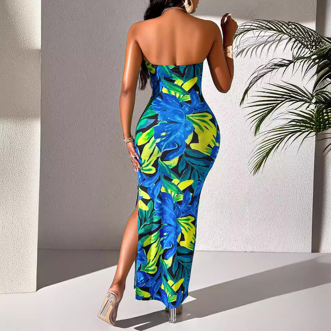 Summer Women Clothing Floral Print Kinked Tube Dress Sexy