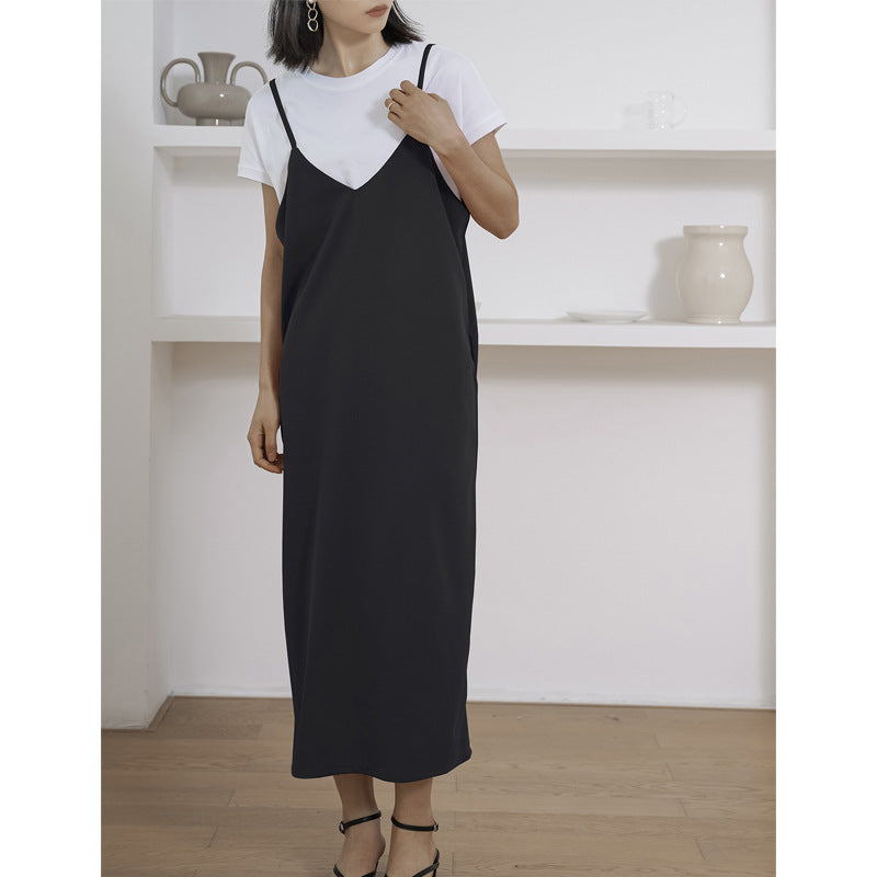 Robe à bretelles Simple et décontractée pour femmes, longueur réglable, couleur unie, robe Maxi ample