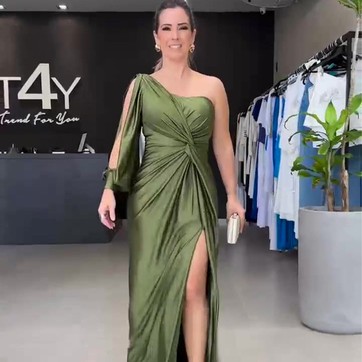 Vestido de noche de primavera Vestido largo ajustado con cintura ceñida de alta sociedad para mujer