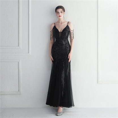 Beaded Bridal Wedding Dinner Long Camisole Evening Dress