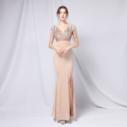 Velvet Gradient Sequin Cocktail Evening Dress Dress Company Annual Meeting Women Sexy Long Slit