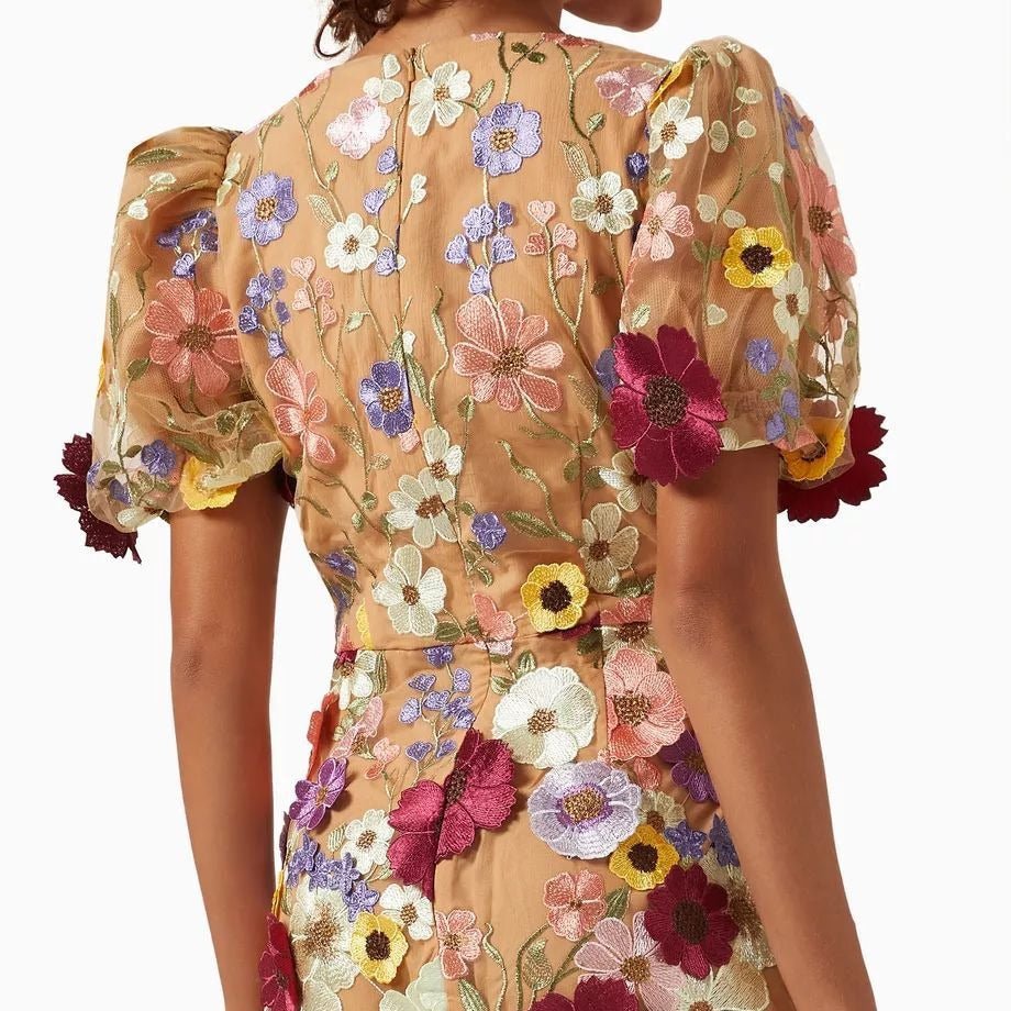 Collar Floral Sheath Lantern Sleeve Dress Spring Summer