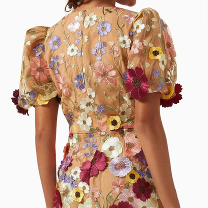 Col Floral Gaine Lanterne Manches Robe Printemps Eté