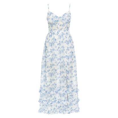 Dress Sexy Sling Floral Simple Side Split Dress