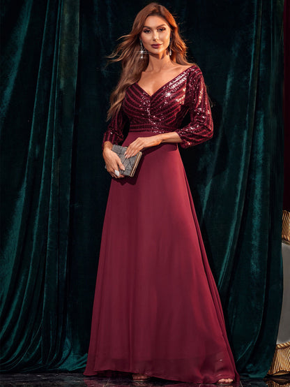 Sexy Retro Chiffon Long Sleeve Sequ Dress Evening Dress