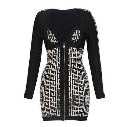 Sexy Women Wear Jacquard Classic Bandage Dress Socialite Elegant Party Dress