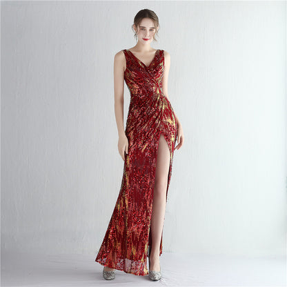 Sequin Ladies Cocktail Split Long Sequined Aura Queen Dinner Fishtail