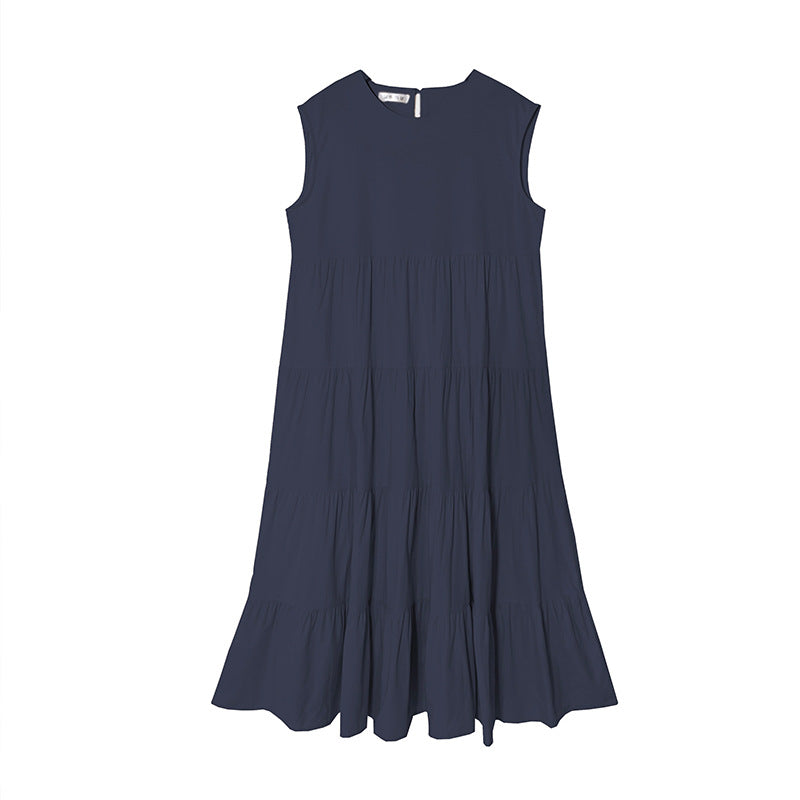 Women Clothing Dress Summer Sweet Fresh Women High Sense Small Solid Color Loose Tiered Dress