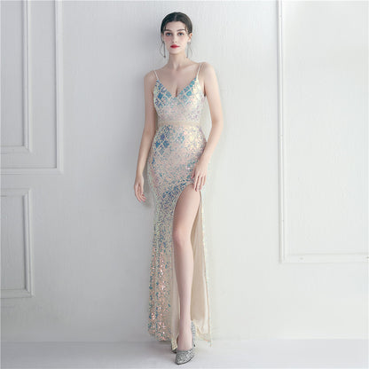 Colorful Sequin Sling Split Sheath Sexy Long Dinner Dress Evening Dress