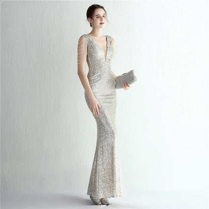 Sequin Ladies Cocktail Elegant Figure Flattering Long Sequined Queen Dinner Fishtail