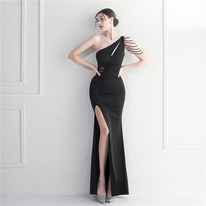 Beaded Rhinestone Bridesmaid Etiquette Celebration Welcome Long Slim Fit Sexy Dress Evening Dress