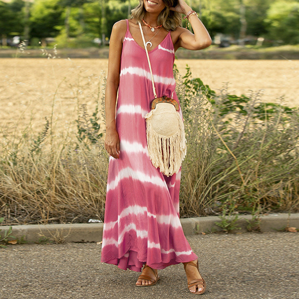 Summer Cami Dress Printed Striped Maxi Dress Loose Dress Women