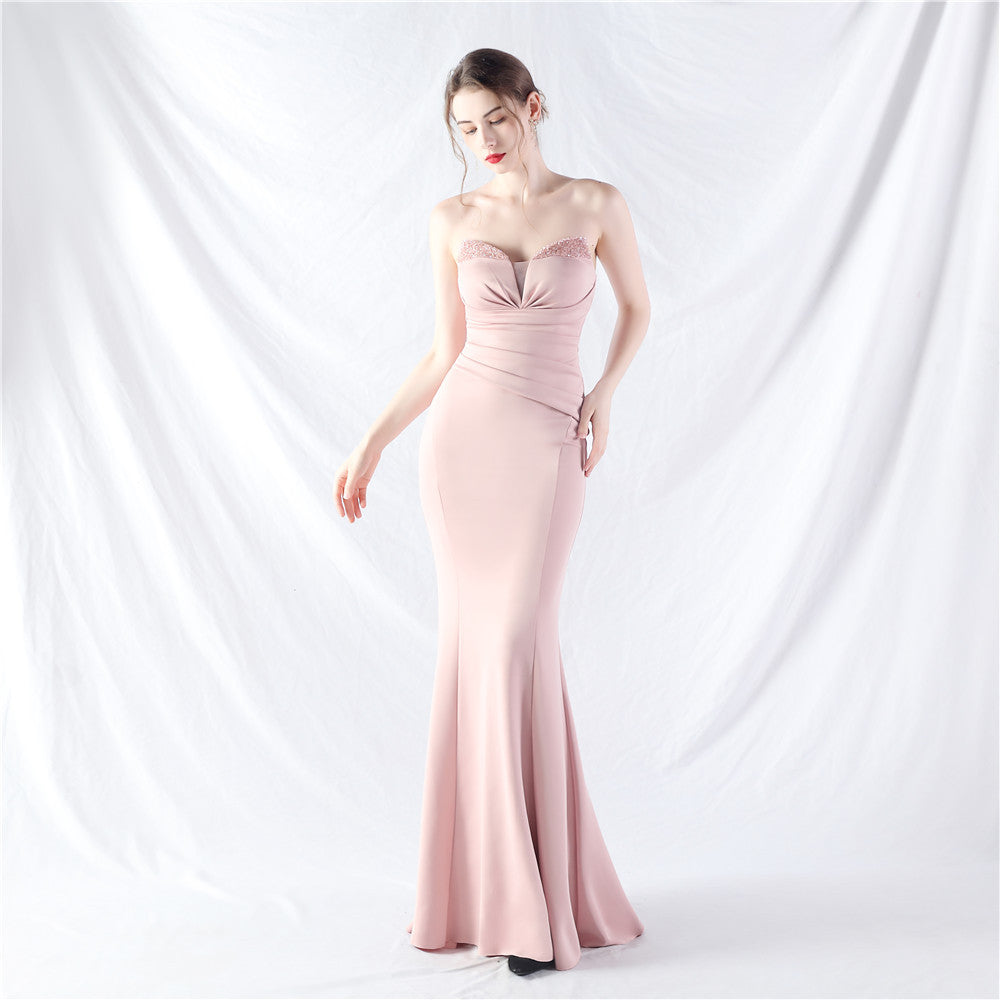 Satin Heavy Industry Beading Craft Dress