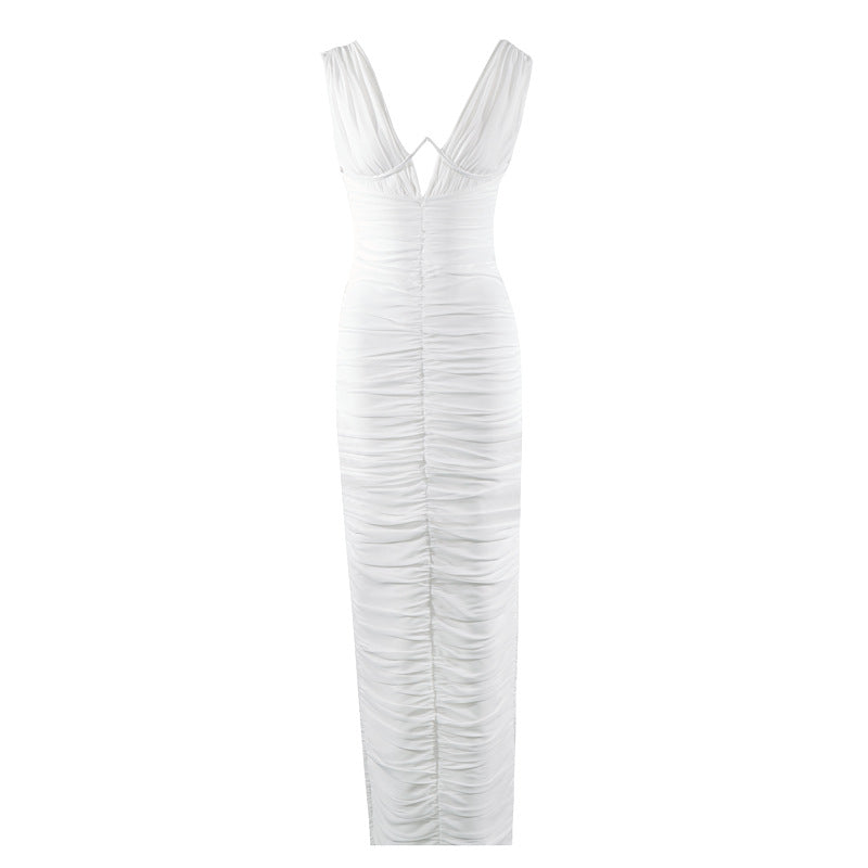 Robe de printemps pour femmes, robe blanche de haute qualité, robe d'été à taille amincissante, décolleté en V profond, robe bandage sexy