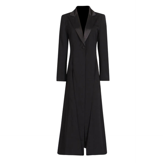 Office Women Autumn Comfort Casual Collared Slim Long Solid Color Trench Coat