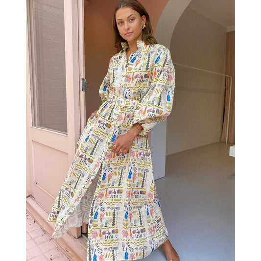 Spring Autumn Long Sleeved Printed Casual Dress Loose Vacation Women Clothing Dress