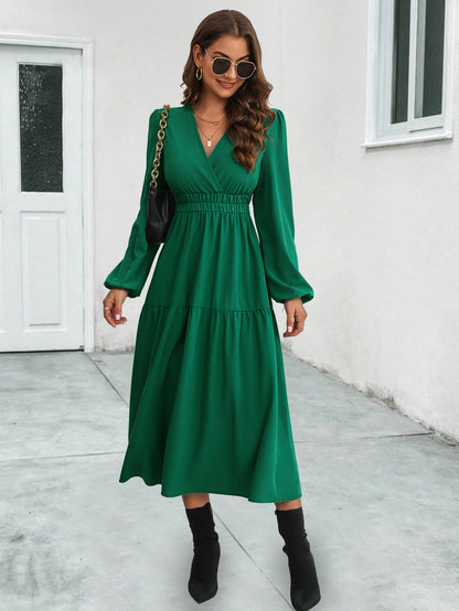 Women Clothing Site V neck Long Sleeve Dress