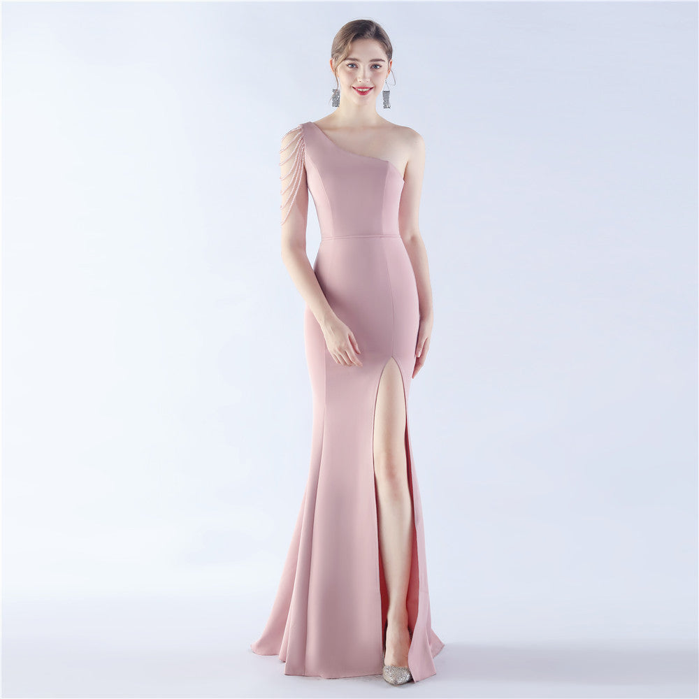 Satin Craft Beaded Wedding Celebration Exhibition Dress Dress