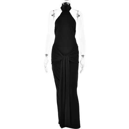 Spring round Neck Tied Dress Women Sexy Backless Tight Dress