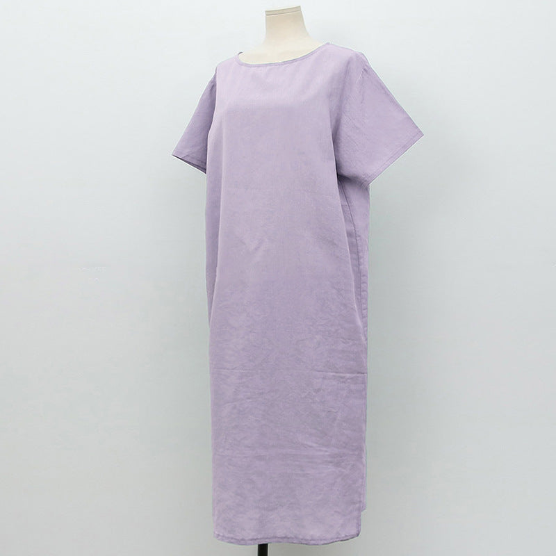 Spring Summer Dress Cotton Linen Niche Women Clothing Cotton Short Sleeve Casual Simple Loose Maxi Dress