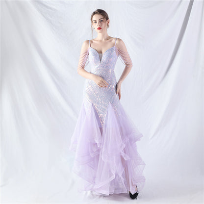 Craft Beads Hard Net Positioning Floral Sequin Stitching Mesh Dance Celebration Performance Dress