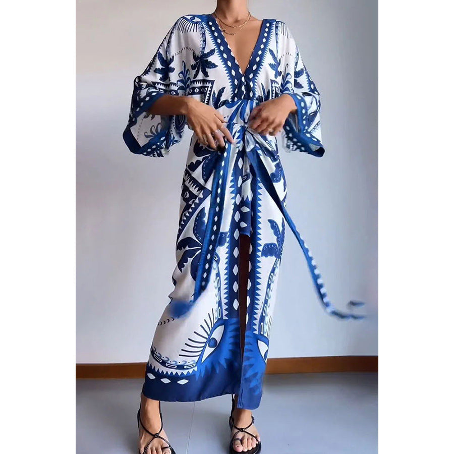 Spring Summer Positioning Loose Dress Casual Vacation Half Length Sleeve Dress Women