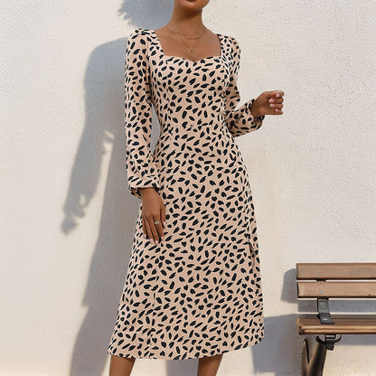 Fall Women Clothing Long Sleeve Leopard Print Dress