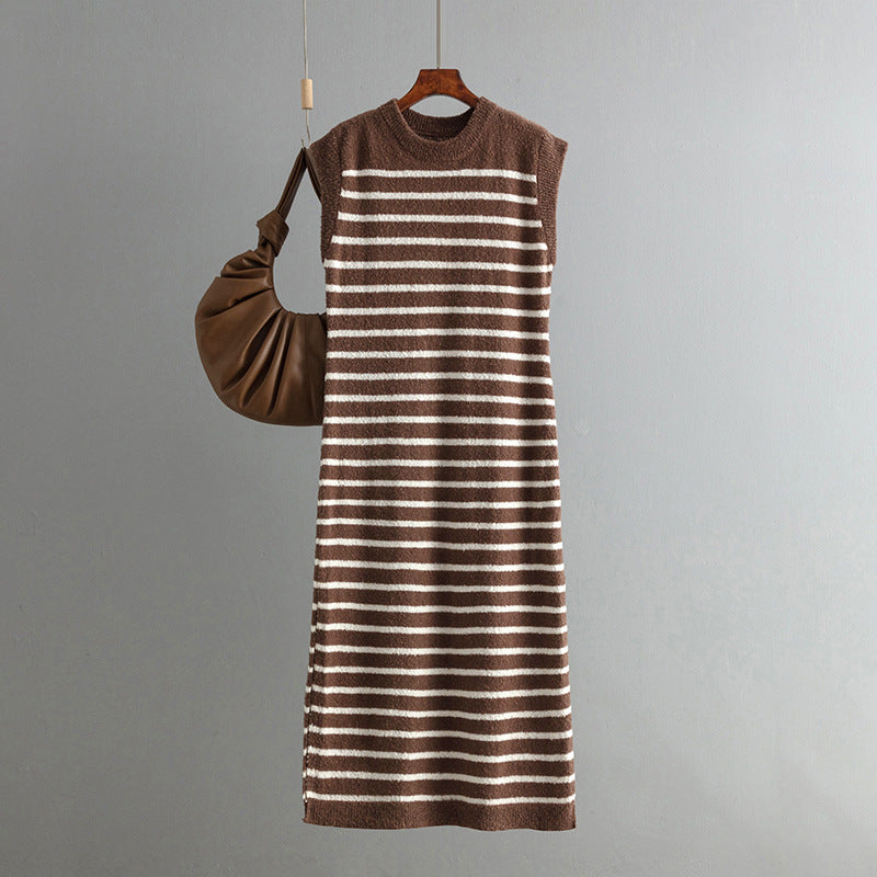 Summer Slim Fit Inter Color Women Knitwear Striped Dress