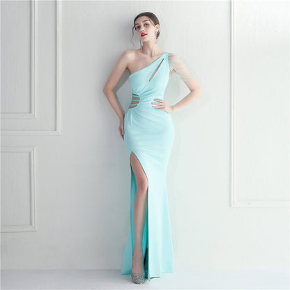 Beaded Rhinestone Bridesmaid Etiquette Celebration Welcome Long Slim Fit Sexy Dress Evening Dress