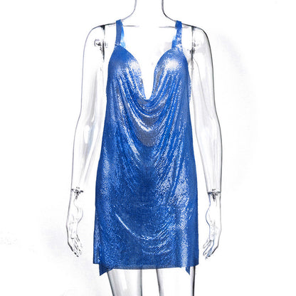 Women Clothing Cami Dress Sexy Sexy Metal Sequined Halter Cami Dress Women