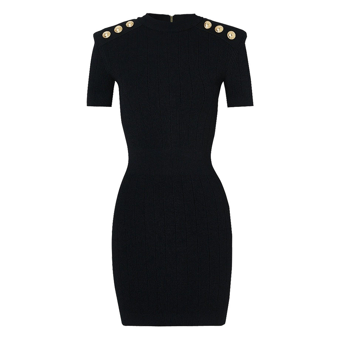 Summer Slim Fit Slimming Short Back Zipper Classic Round Neck Knitted Dress