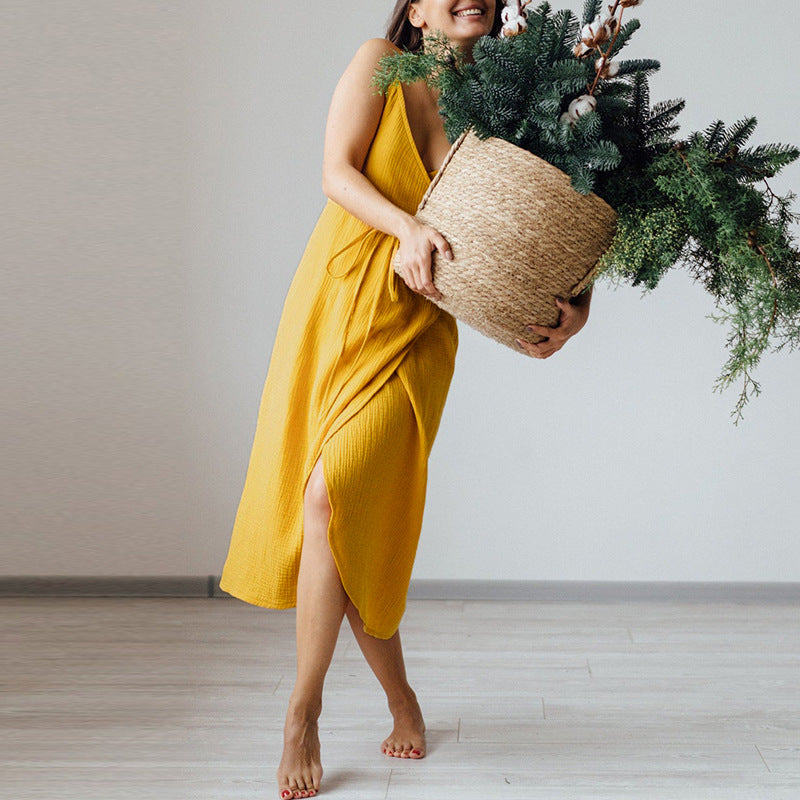 Vestido de tirantes con tapeta francesa, diseño de ropa para mujer, sexy, con escote en la espalda y abertura en el dobladillo