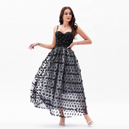 Robe corset à armatures intégrées avec sous-vêtements de beauté élégante, robe de fée en strass avec papillon tridimensionnel Galaxy