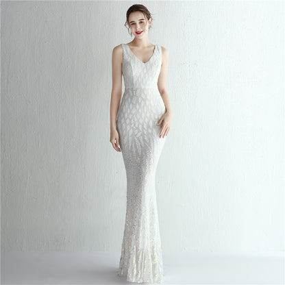 Gradient Sequin Ladies Cocktail Elegant Figure Flattering Long Sequined Queen Dinner Fishtail