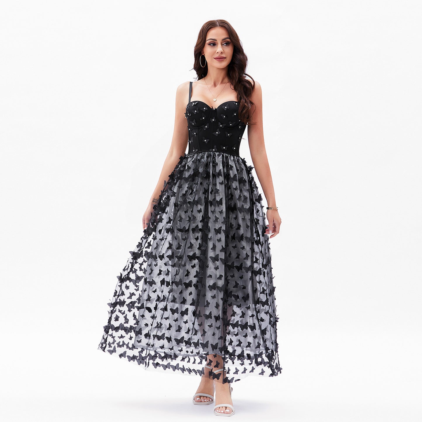 Robe corset à armatures intégrées avec sous-vêtements de beauté élégante, robe de fée en strass avec papillon tridimensionnel Galaxy